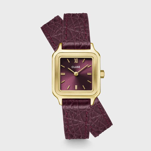 CLUSE Gracieuse Petite Double Crocodile Leather Gold/Wine - John Ross Jewellers