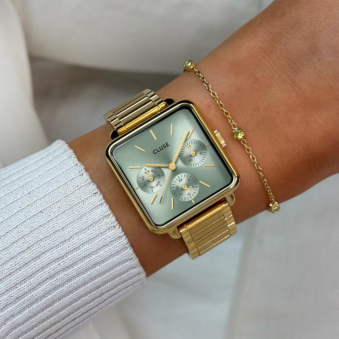 CLUSE La Tétragone Multifunction Gold/Sage Green - John Ross Jewellers