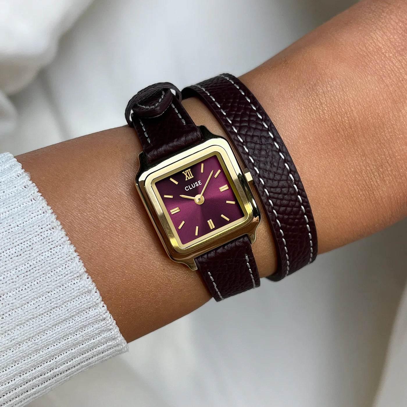 CLUSE Gracieuse Mini Double Leather Gold/Wine - John Ross Jewellers
