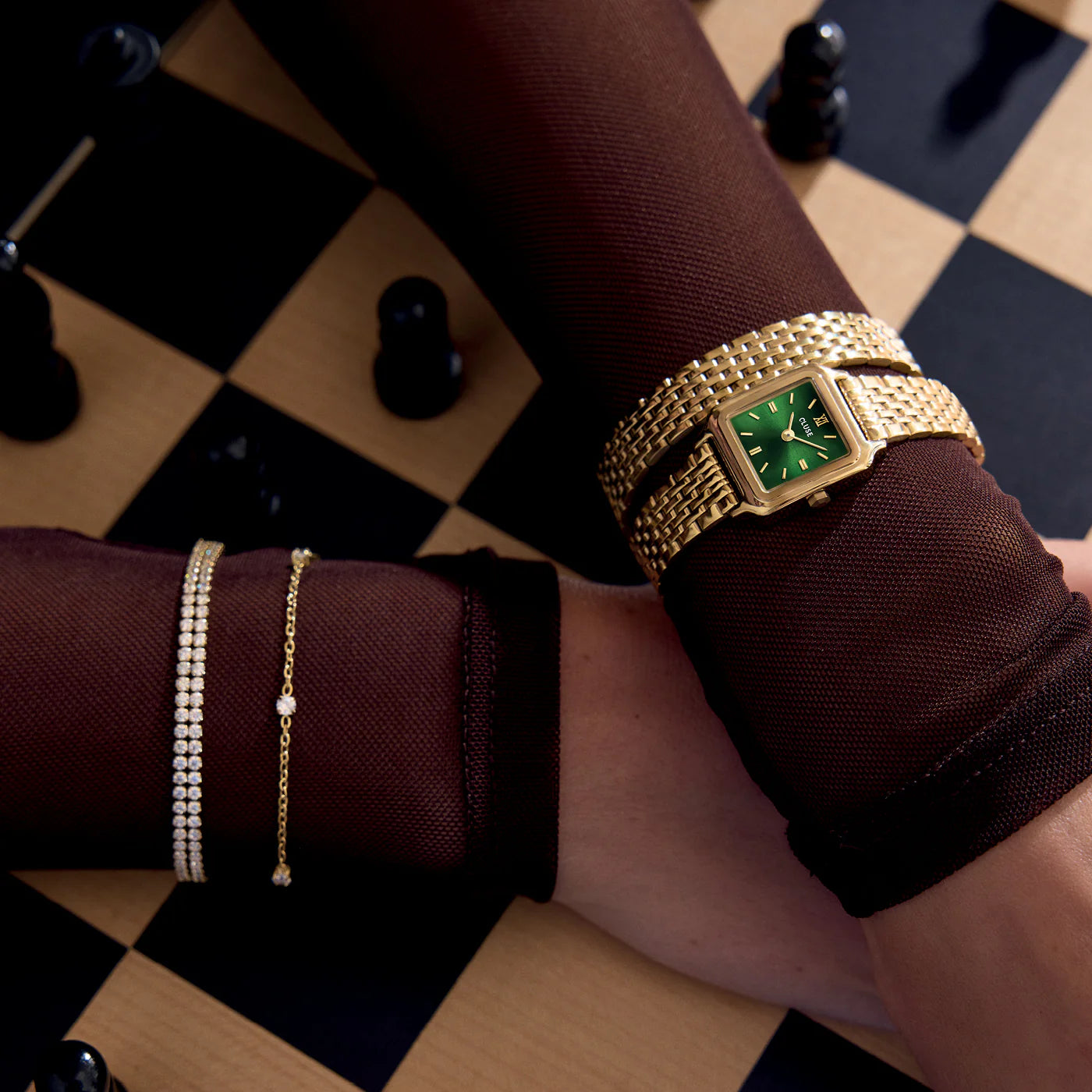 CLUSE Gracieuse Mini Double Gold/Forest Green - John Ross Jewellers