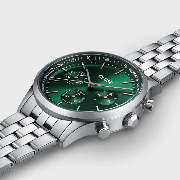 CLUSE Anthéor Multifunction Steel Silver/Green - John Ross Jewellers