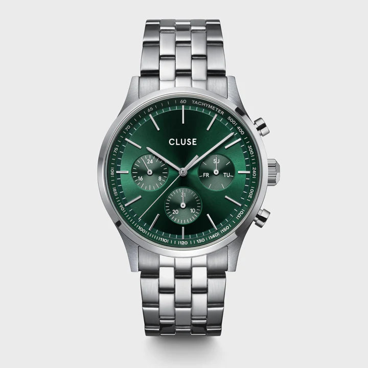 CLUSE Anthéor Multifunction Steel Silver/Green - John Ross Jewellers