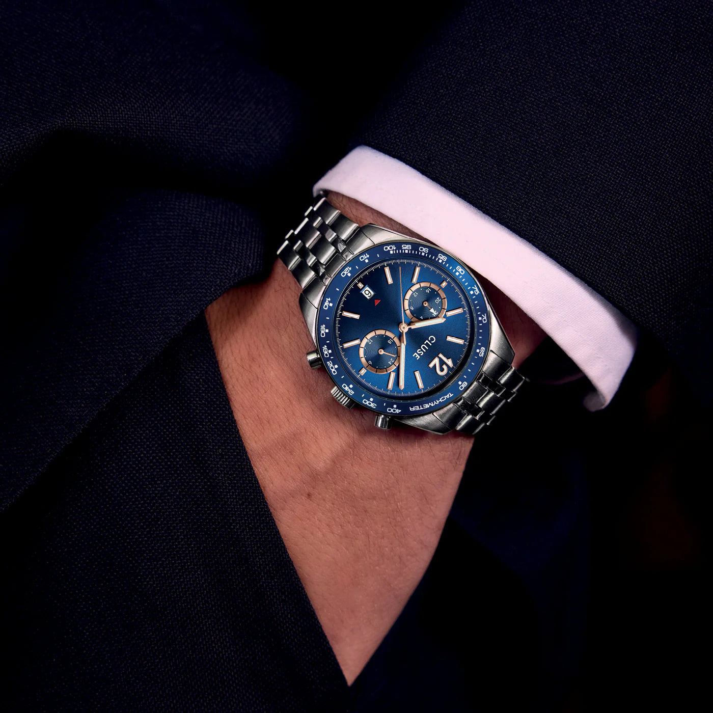 CLUSE Aravis Dual Timer Silver | Blue - John Ross Jewellers