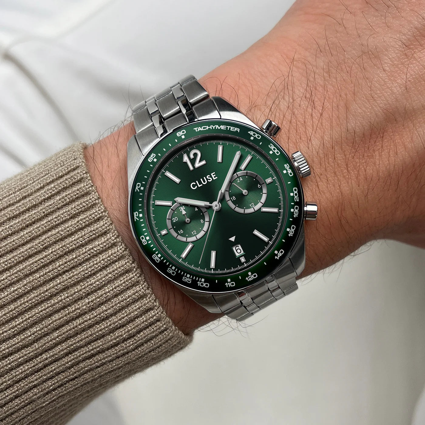 CLUSE Aravis Dual Timer Silver | Green - John Ross Jewellers