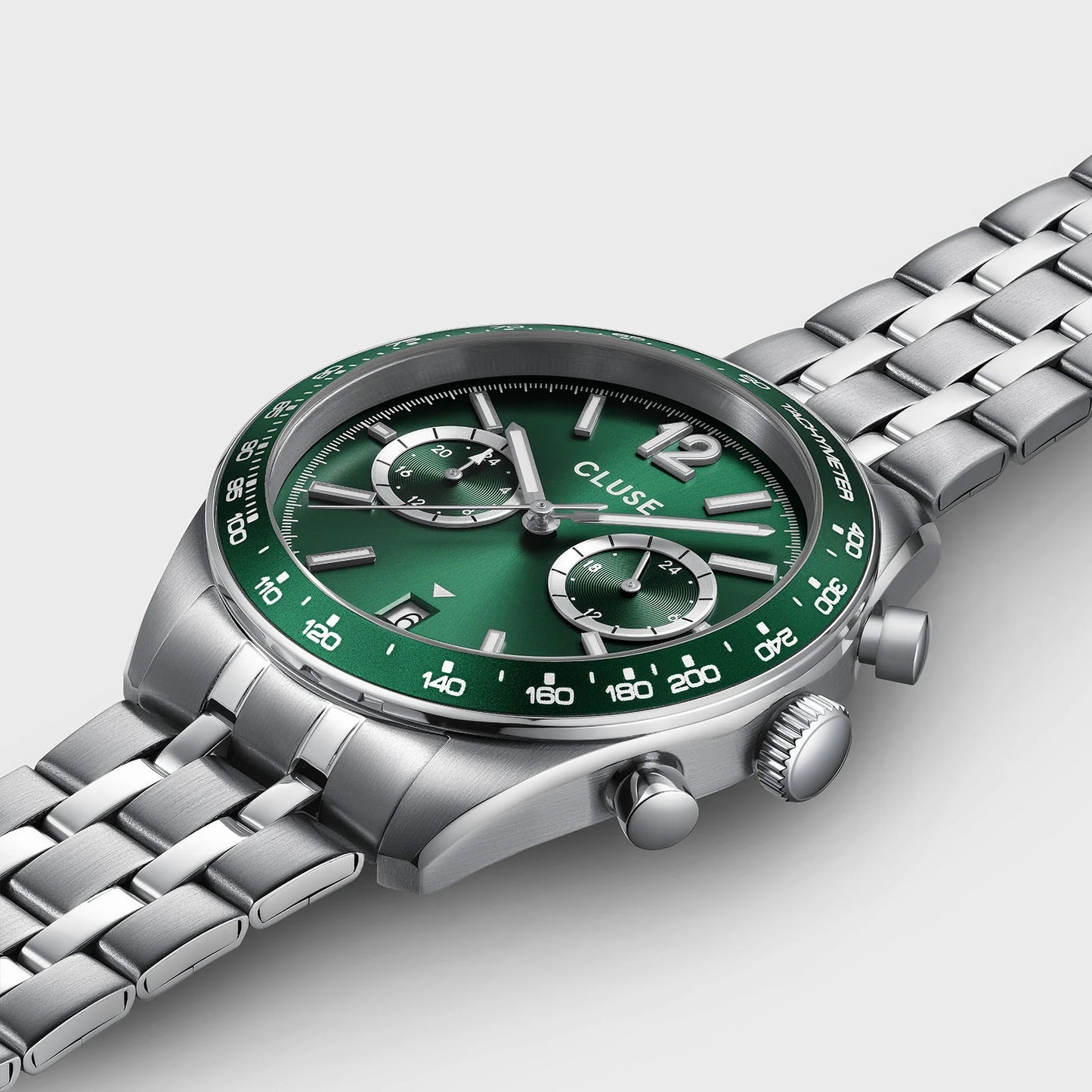 CLUSE Aravis Dual Timer Silver | Green - John Ross Jewellers