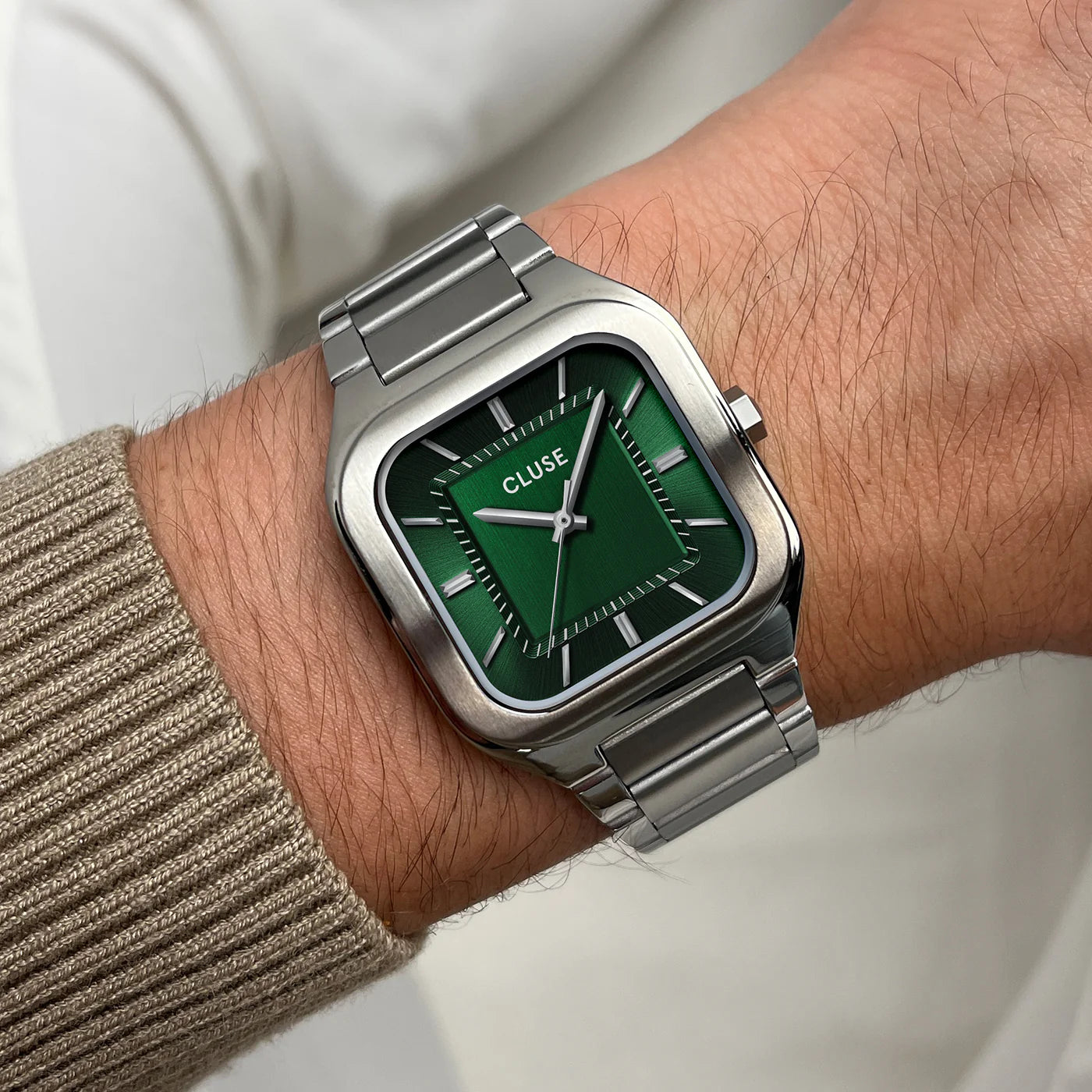 CLUSE Quadrus Steel Silver/Green - John Ross Jewellers