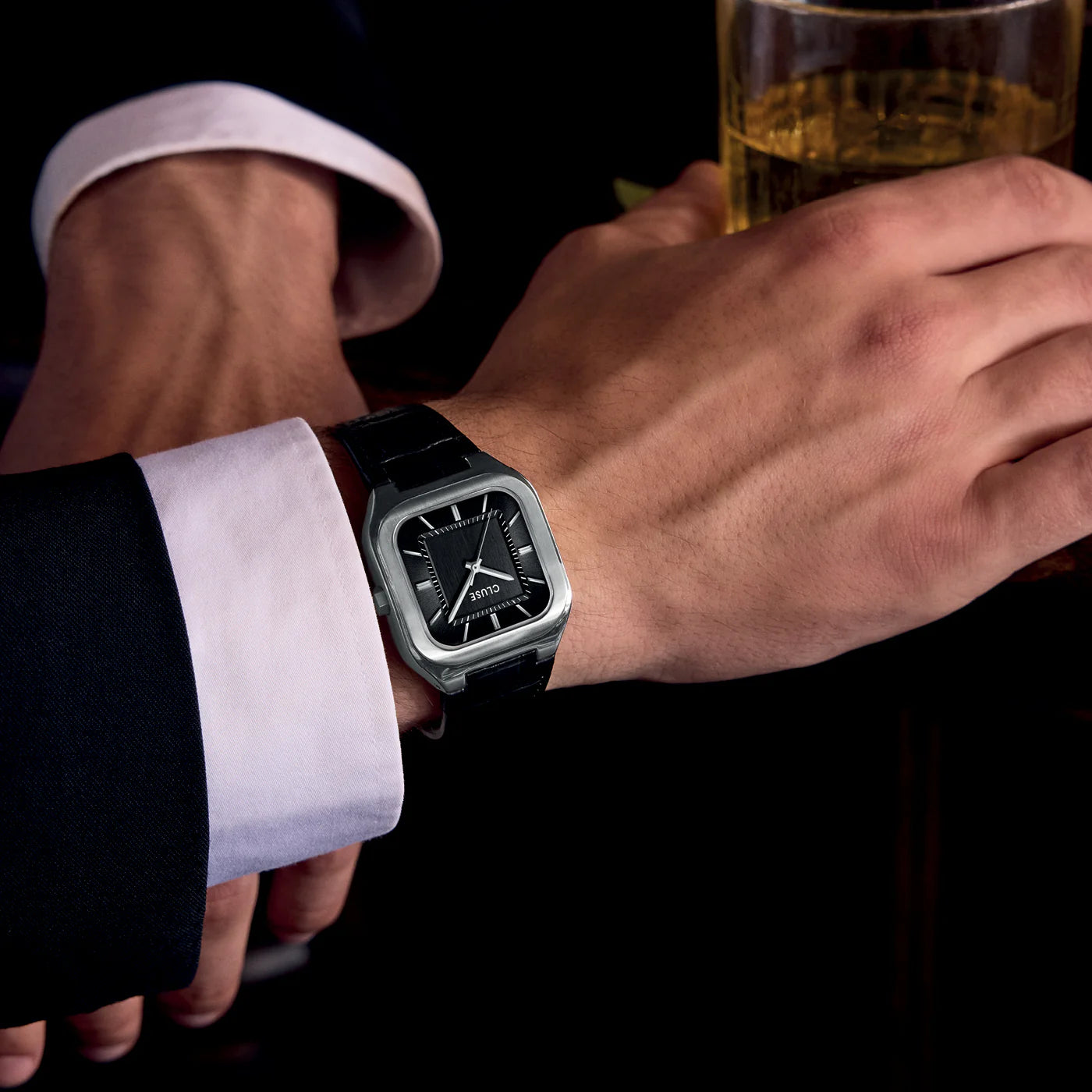 CLUSE Quadrus Leather Silver/Black - John Ross Jewellers