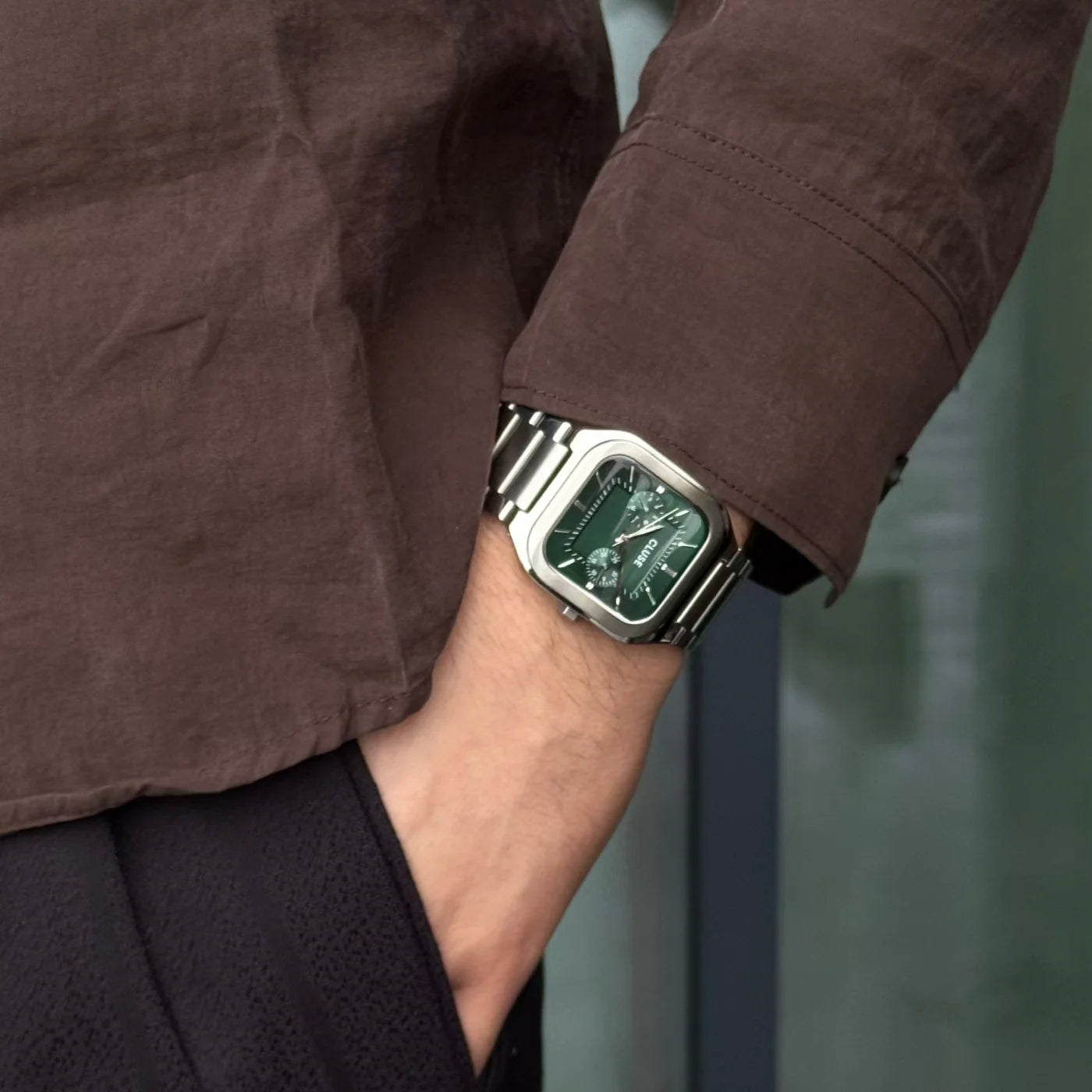 CLUSE Quadrus Multifunction Silver/Green - John Ross Jewellers