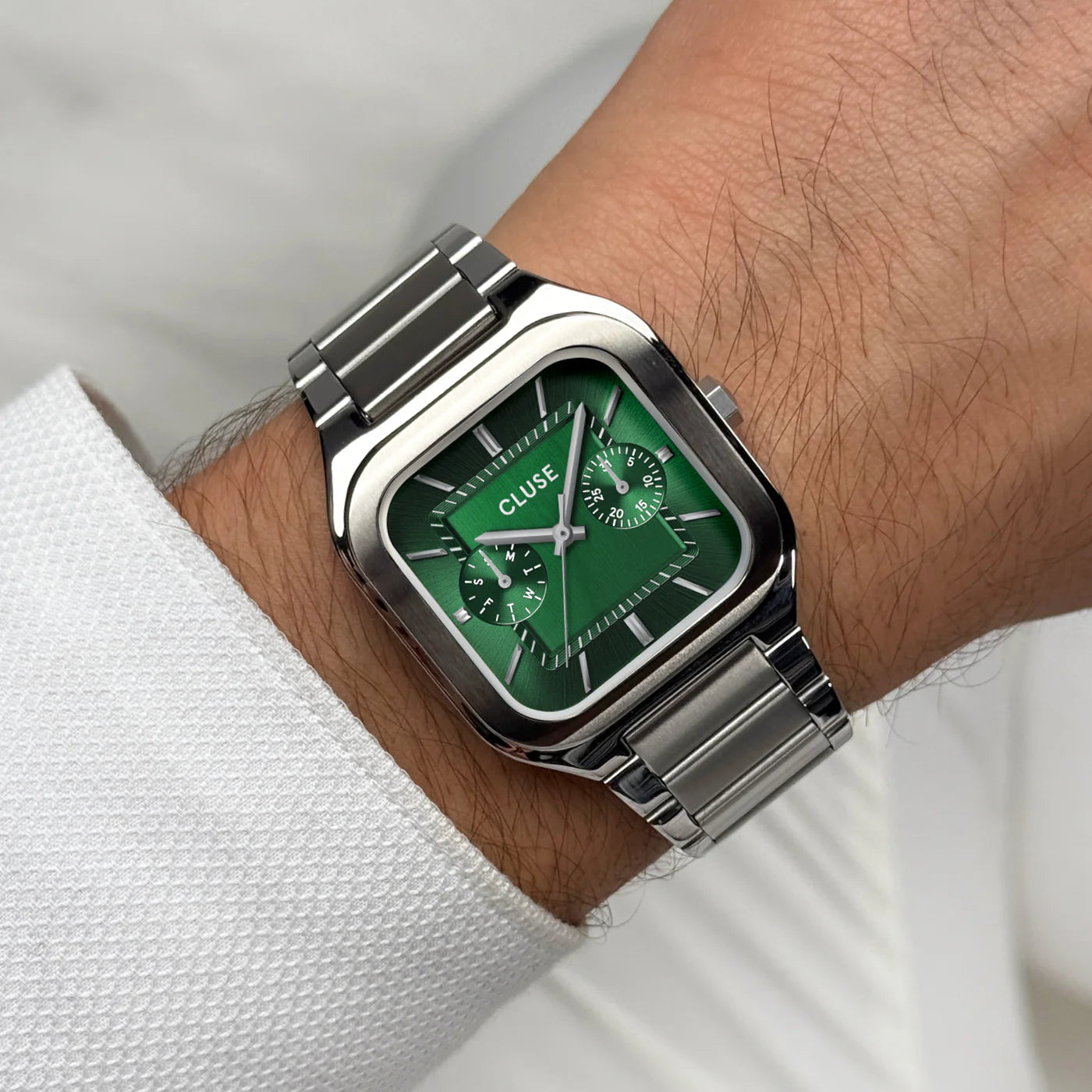 CLUSE Quadrus Multifunction Silver/Green - John Ross Jewellers