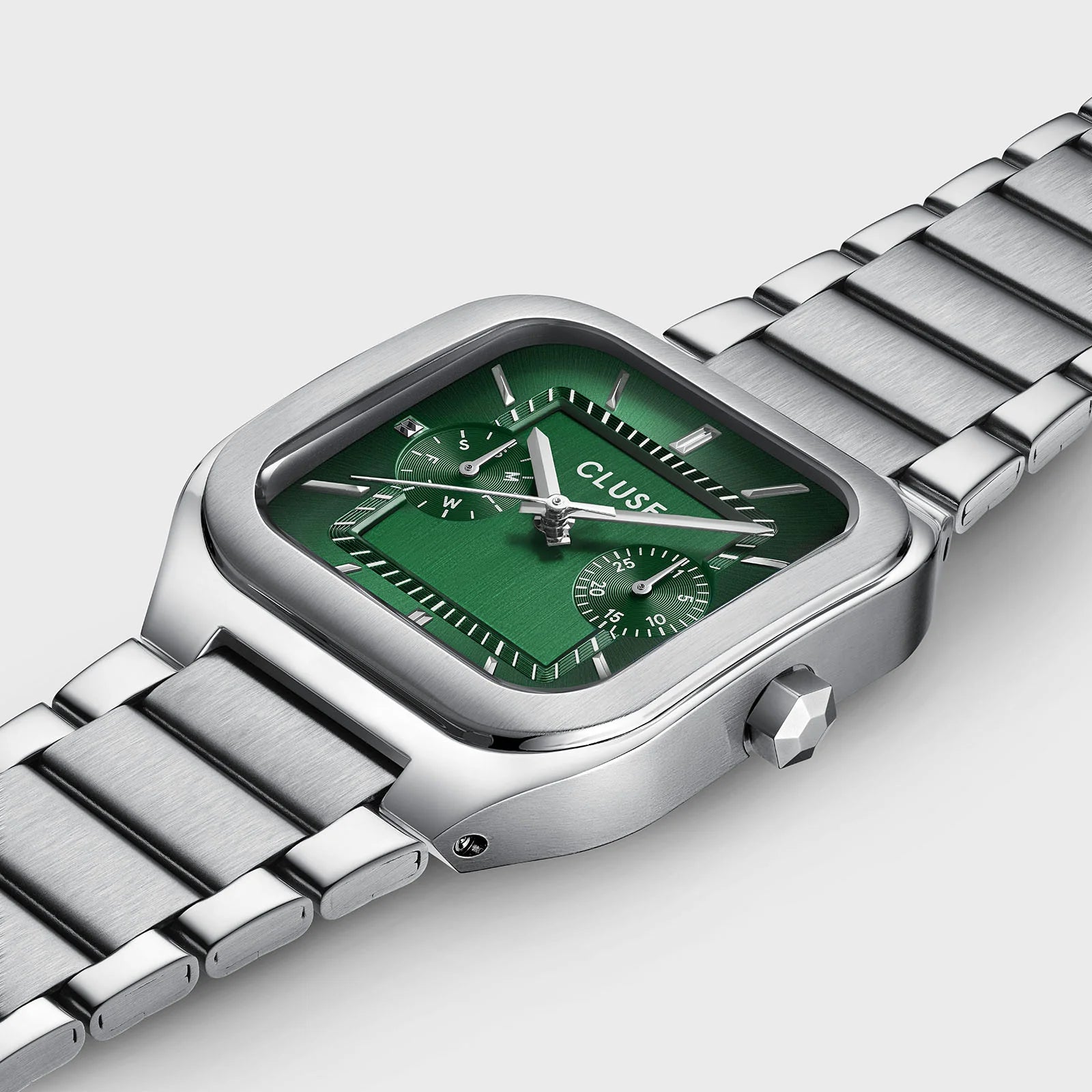 CLUSE Quadrus Multifunction Silver/Green - John Ross Jewellers
