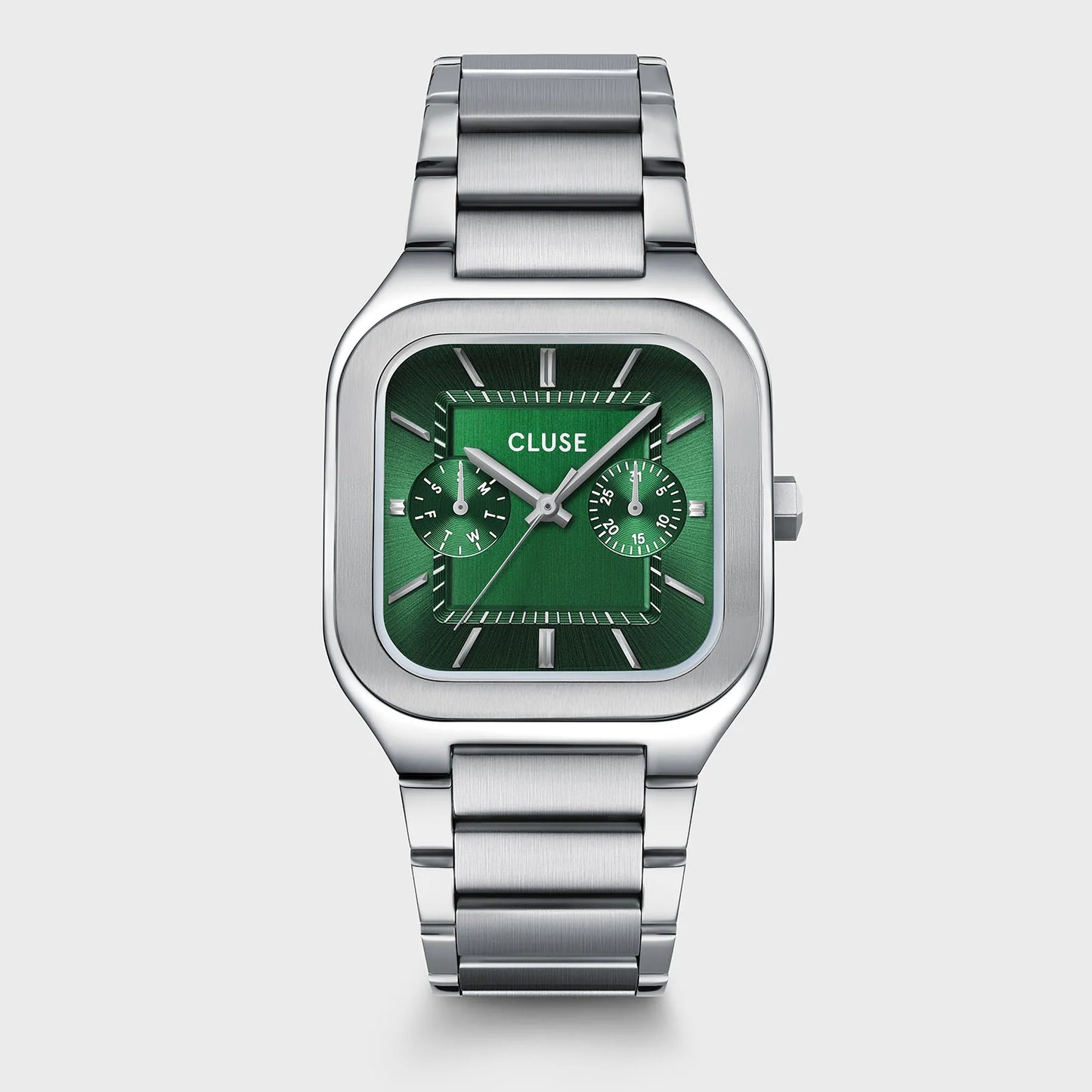 CLUSE Quadrus Multifunction Silver/Green - John Ross Jewellers