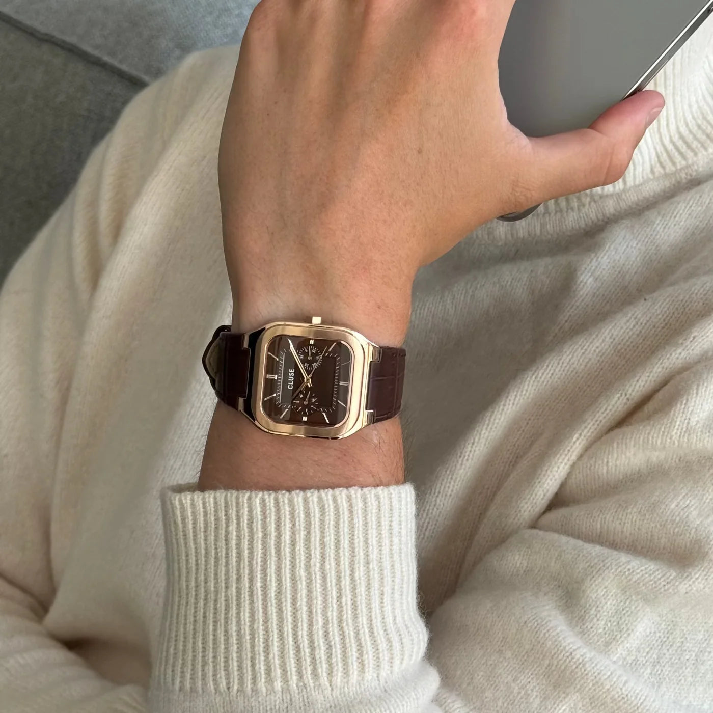 CLUSE Quadrus Multifunction Leather Rose Gold/Brown