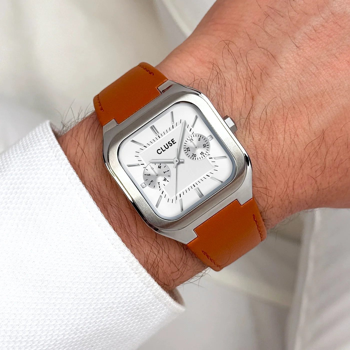 CLUSE Quadrus Multifunction Leather Silver/Light Brown