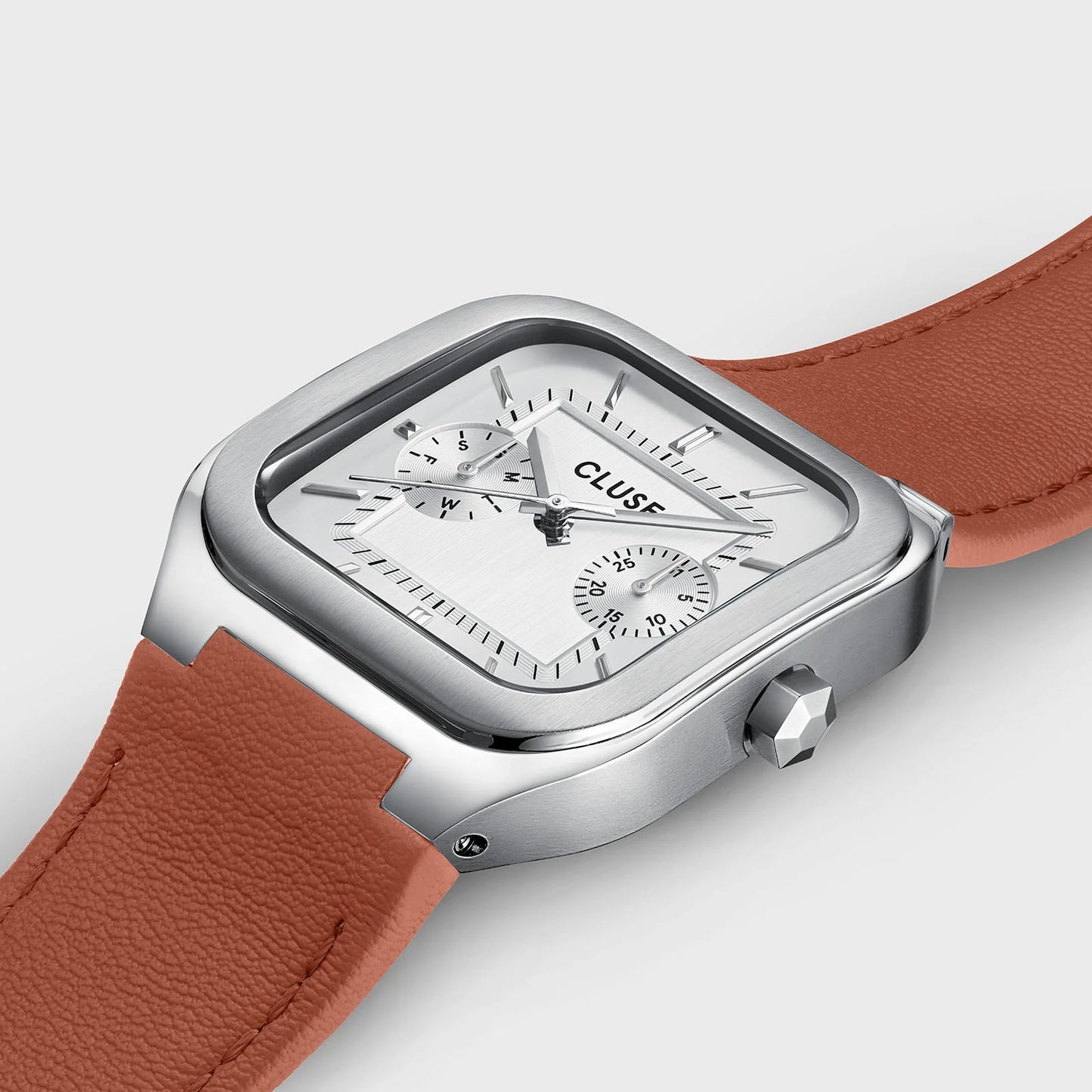 CLUSE Quadrus Multifunction Leather Silver/Light Brown