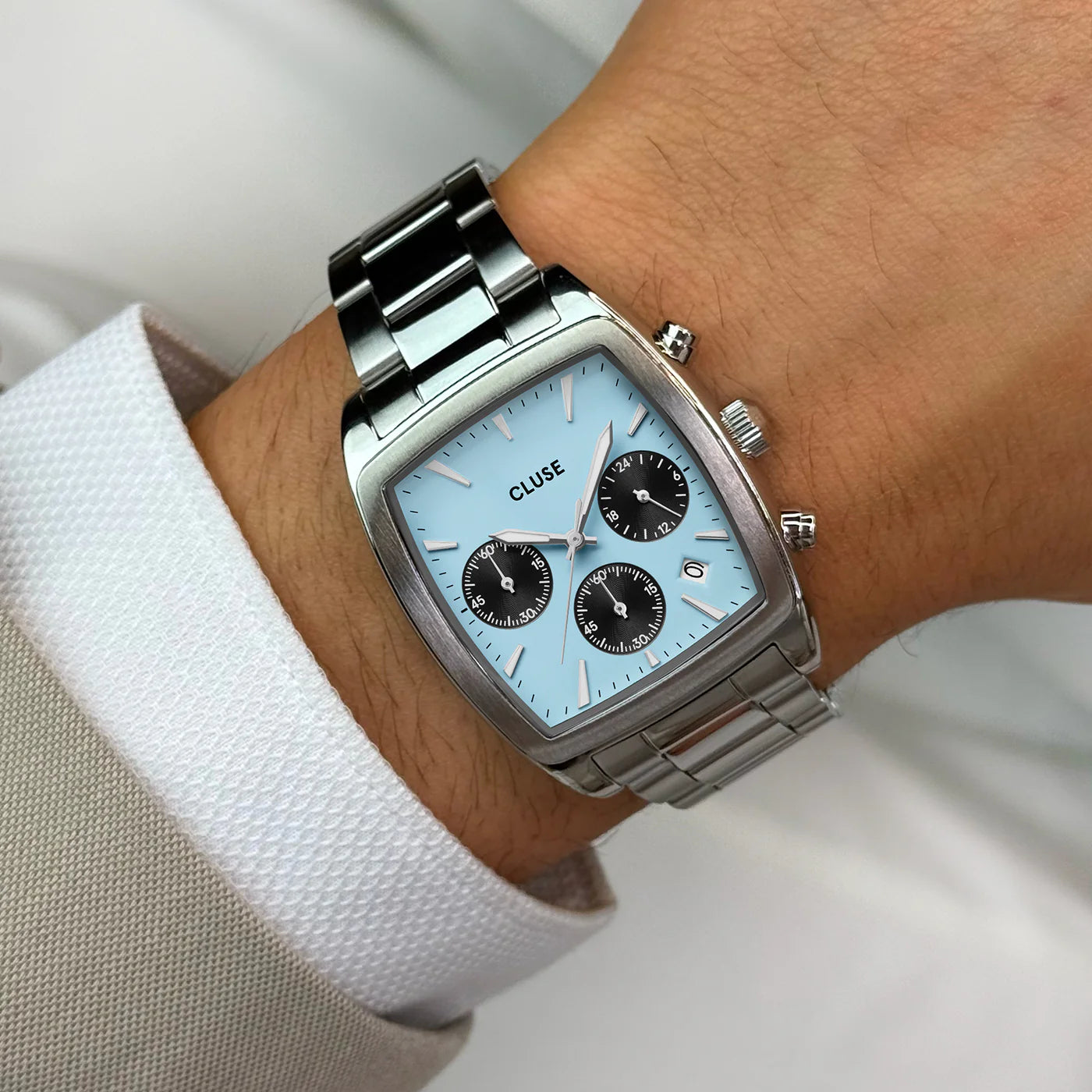 CLUSE Quartaut Chrono Steel Silver/Blue & Black - John Ross Jewellers
