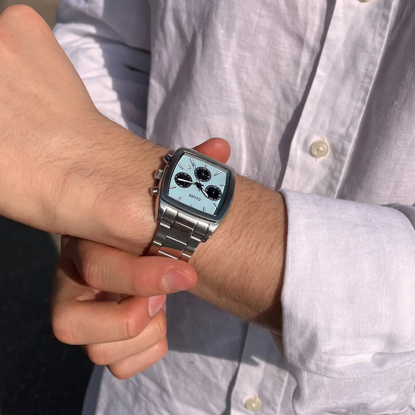 CLUSE Quartaut Chrono Steel Silver/Blue & Black - John Ross Jewellers