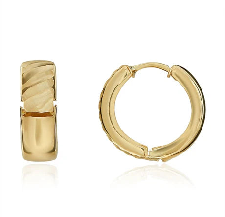9ct Gold Groovy Textured Huggie Hoop Earrings | Reversible