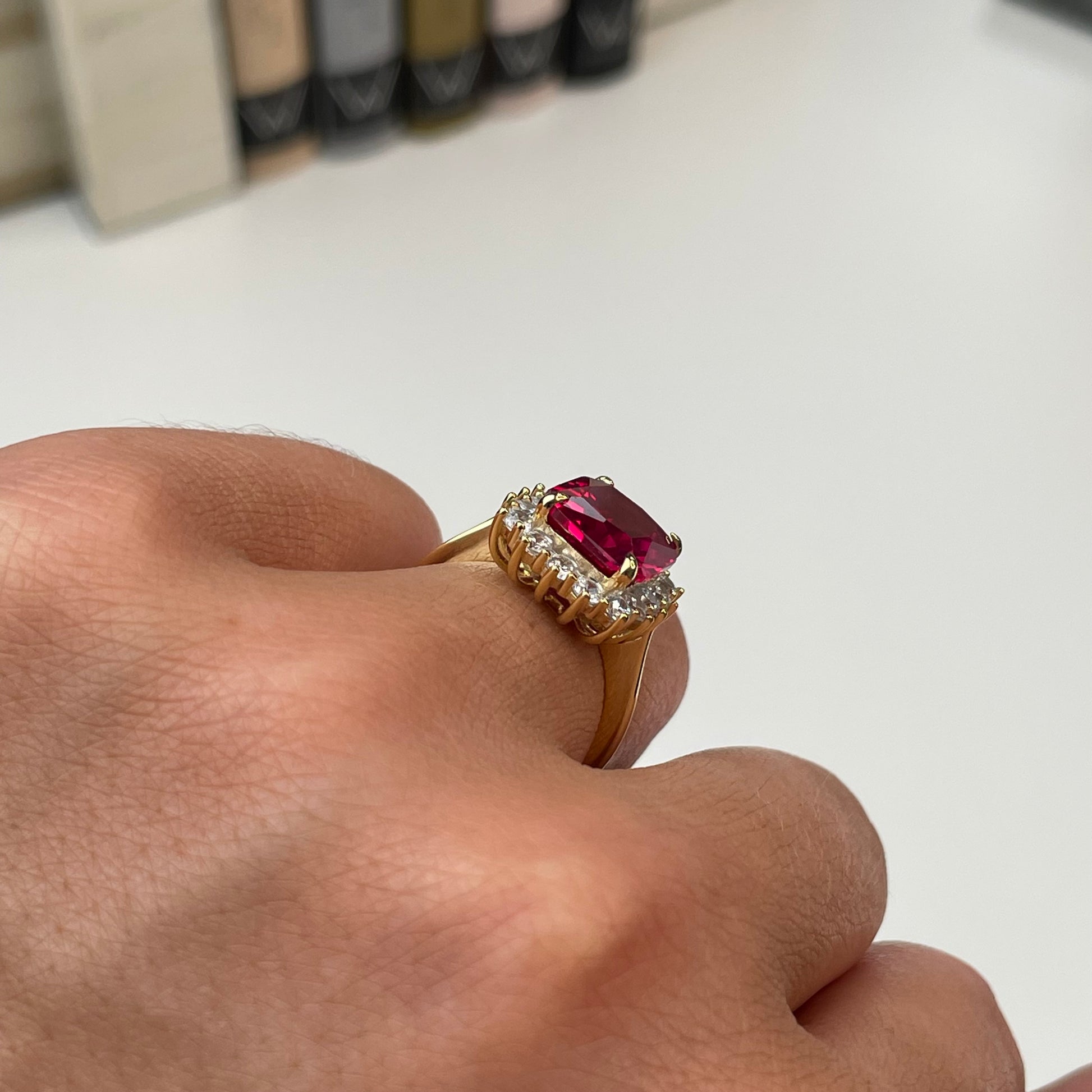 Sunshine Ruby Red CZ Emerald Cut Cluster Ring - John Ross Jewellers