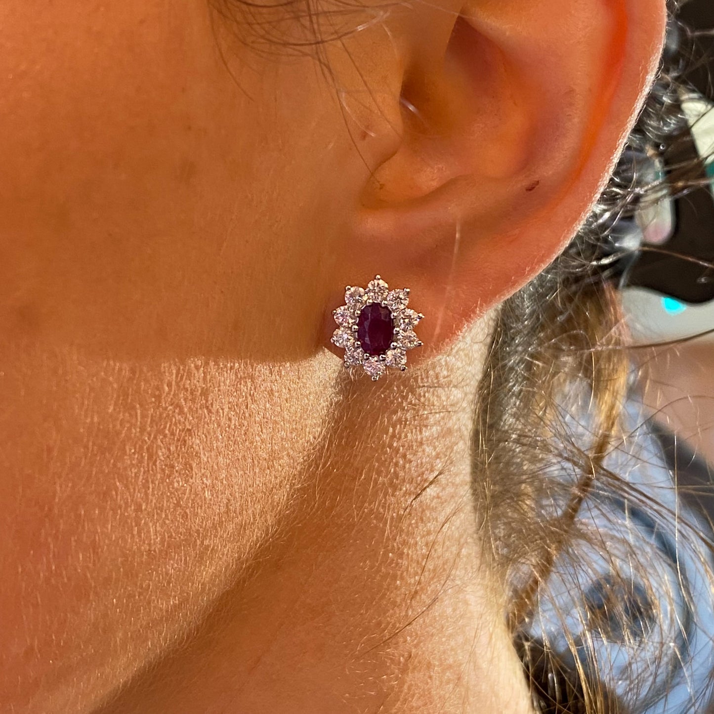 18ct White Gold Ruby & Diamond Oval Stud Earrings
