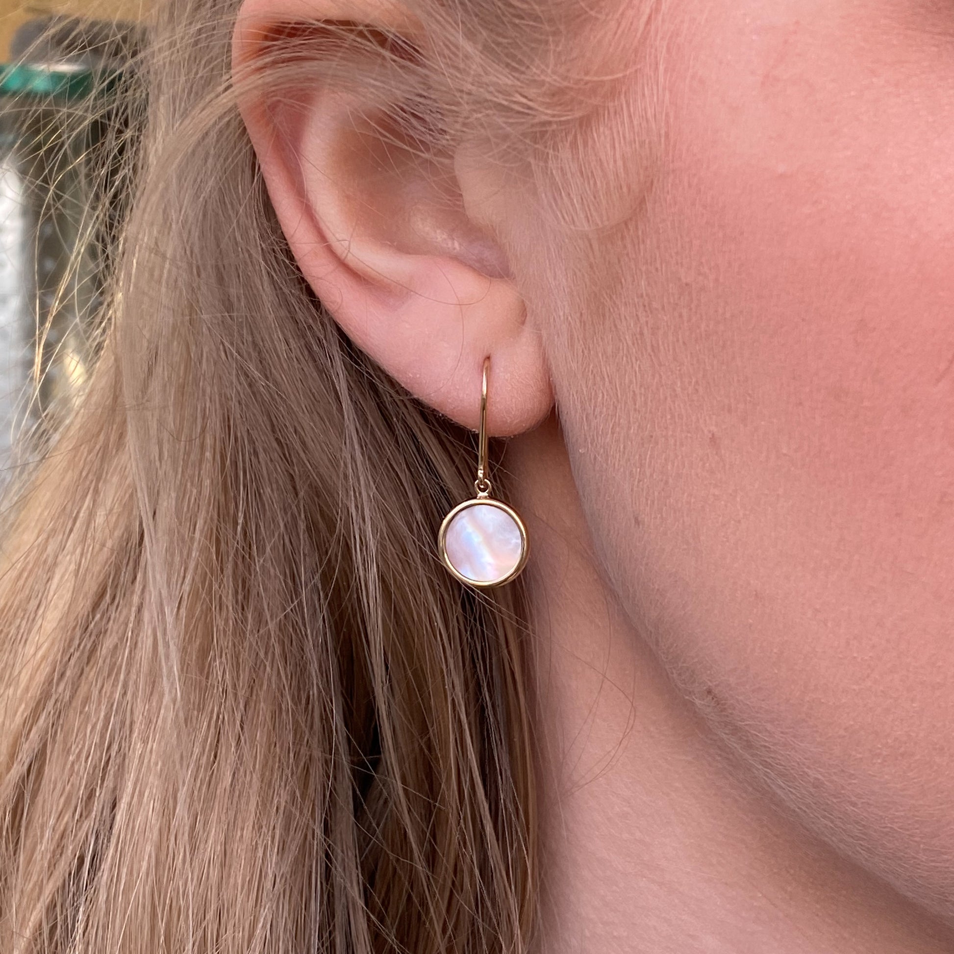 9ct Gold Mother of Pearl Disc Drop Earrings - John Ross Jewellers