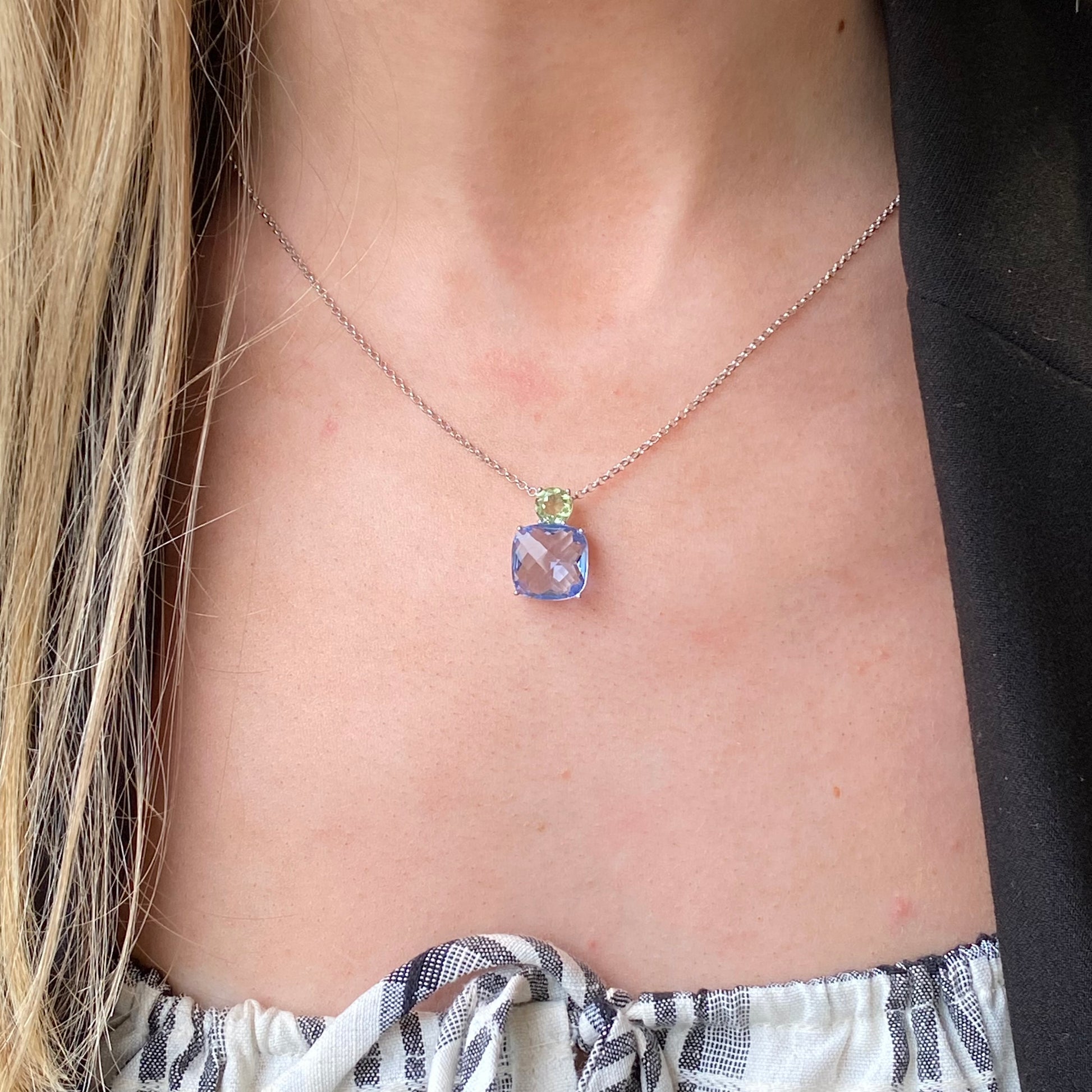 Silver Hydro Aqua & Light Green Hydro Necklace | 42+5+5cm - John Ross Jewellers