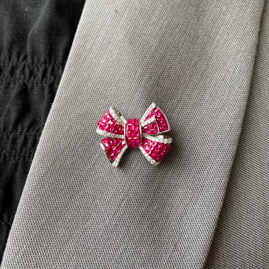 Silver Darling Ribbon CZ Brooch | Ruby Red