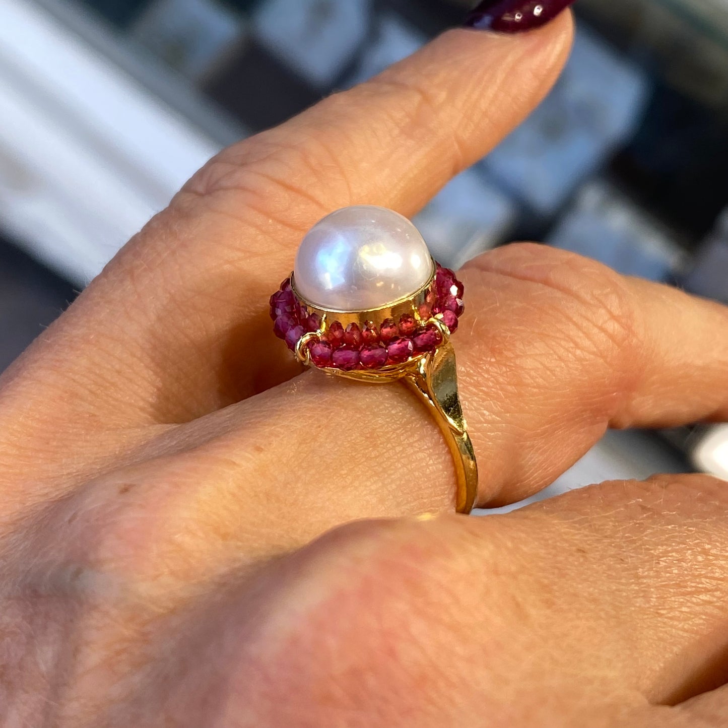 Baroque Pearl & Crystal Ring | Red