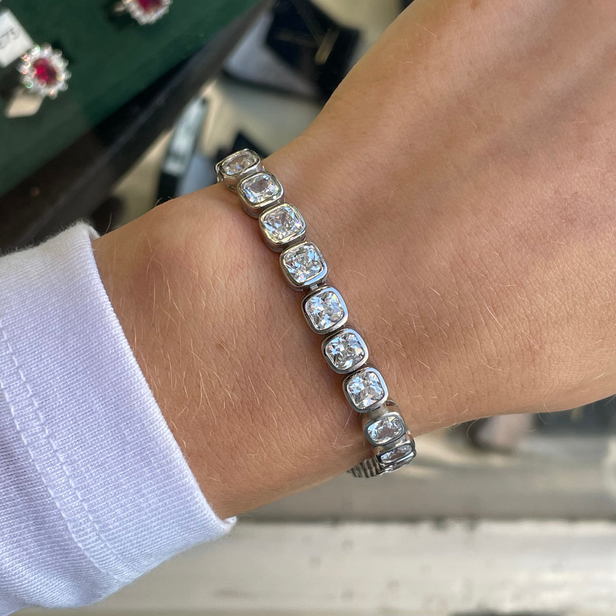 Silver 6mm CZ Cushion Cut Line Bracelet | 19.5cm