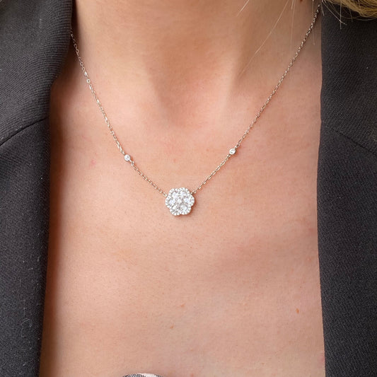 Silver CZ Trefoil Necklace | 40+2cm - John Ross Jewellers