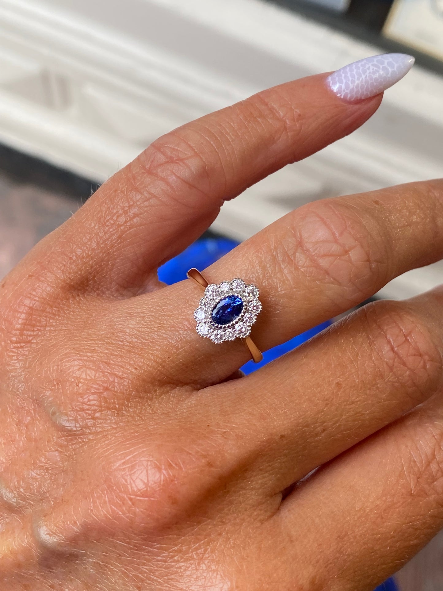 18ct Gold Sapphire & Diamond Cluster Ring - John Ross Jewellers