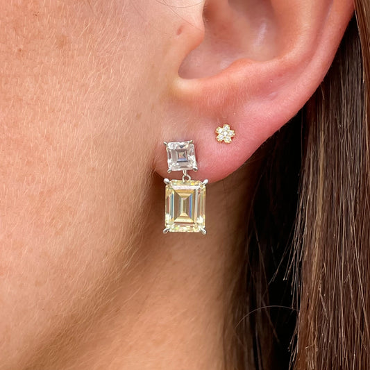 Silver Emerald Cut CZ Drop Earrings | Lemon