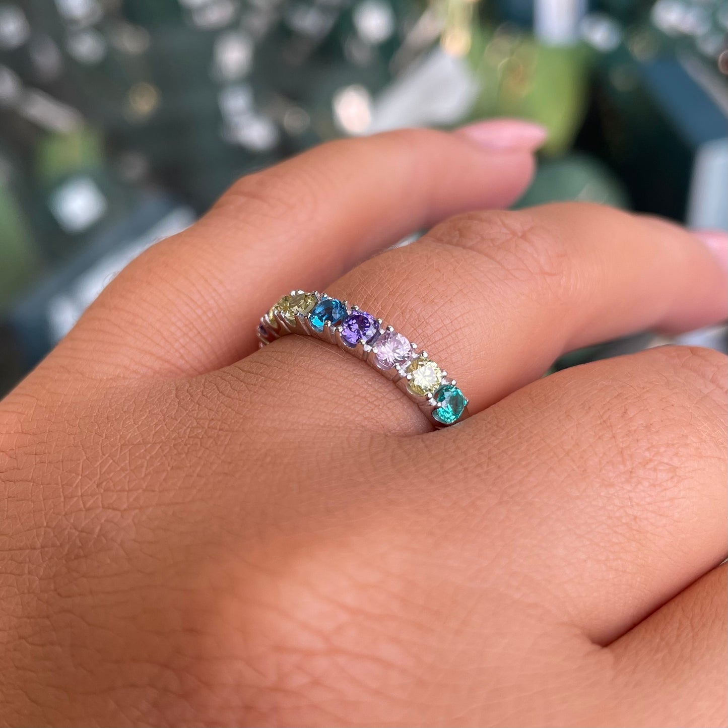 Silver Seven Stone CZ Eternity Ring | Multicolour