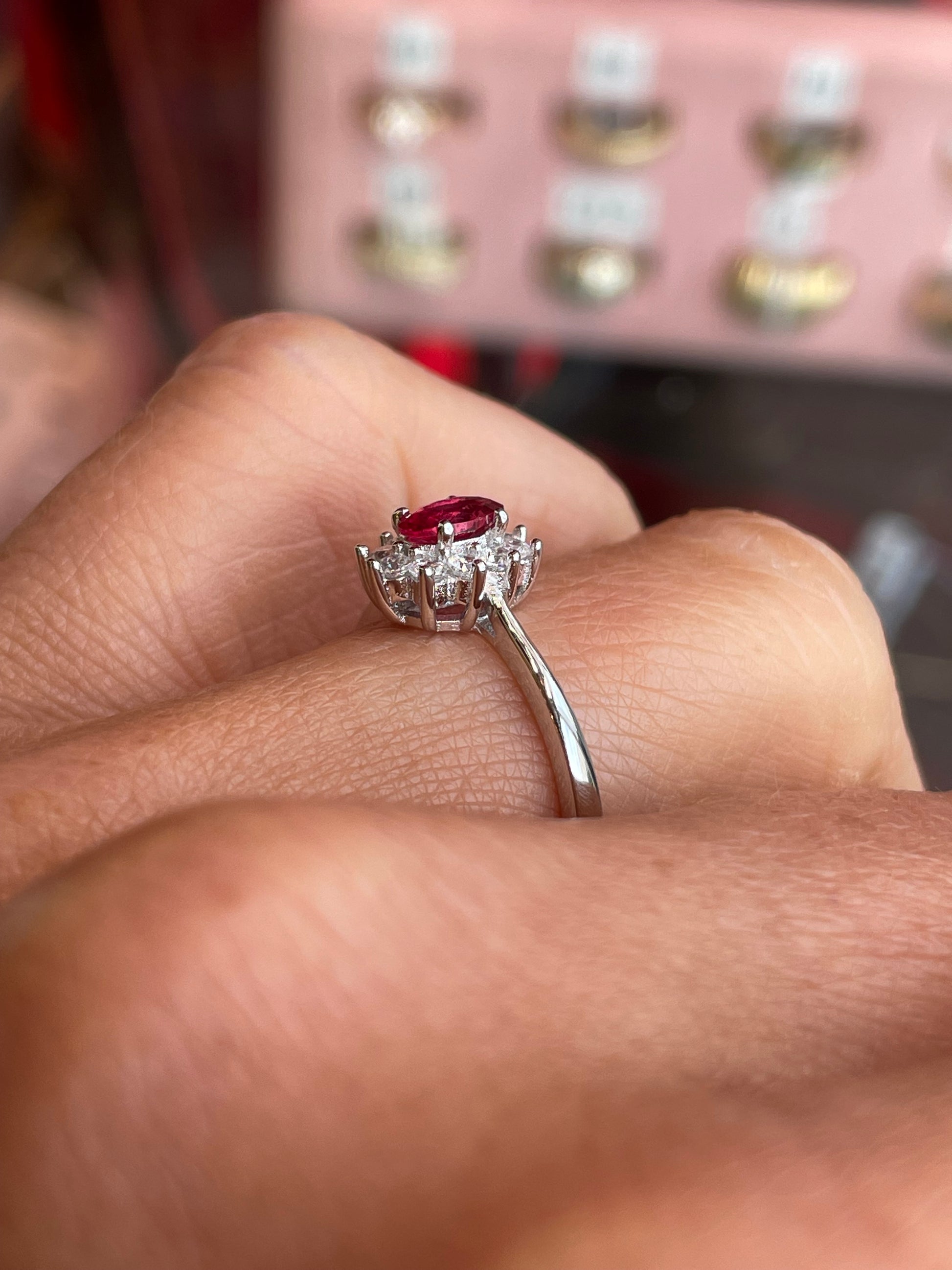 Silver Oval CZ Diana Ring | Ruby Red - John Ross Jewellers