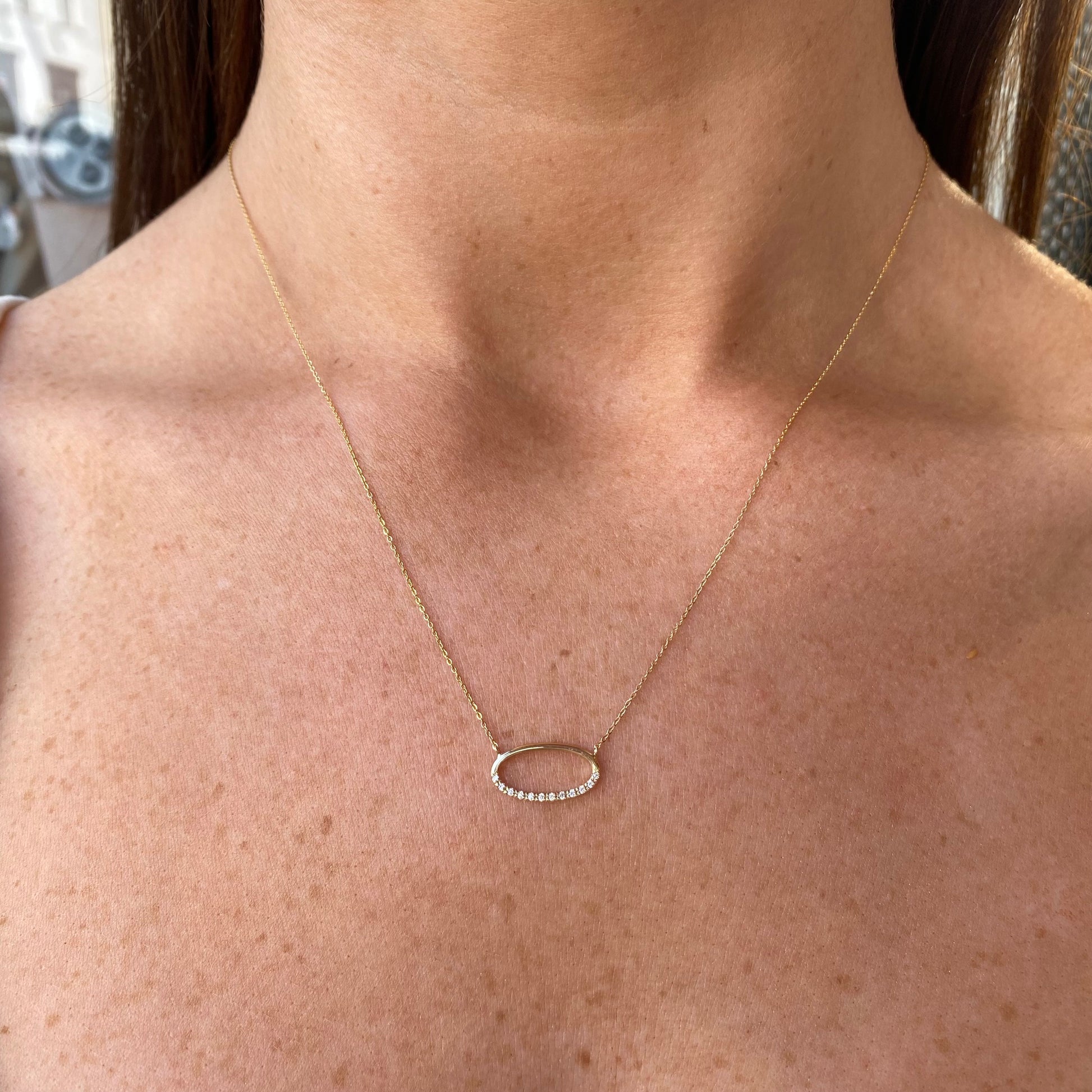 9ct Gold CZ Open Oval Necklace - John Ross Jewellers