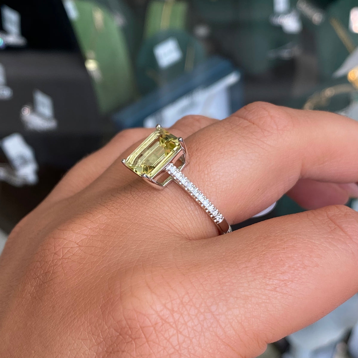 Silver Peridot & CZ Solitaire Ring