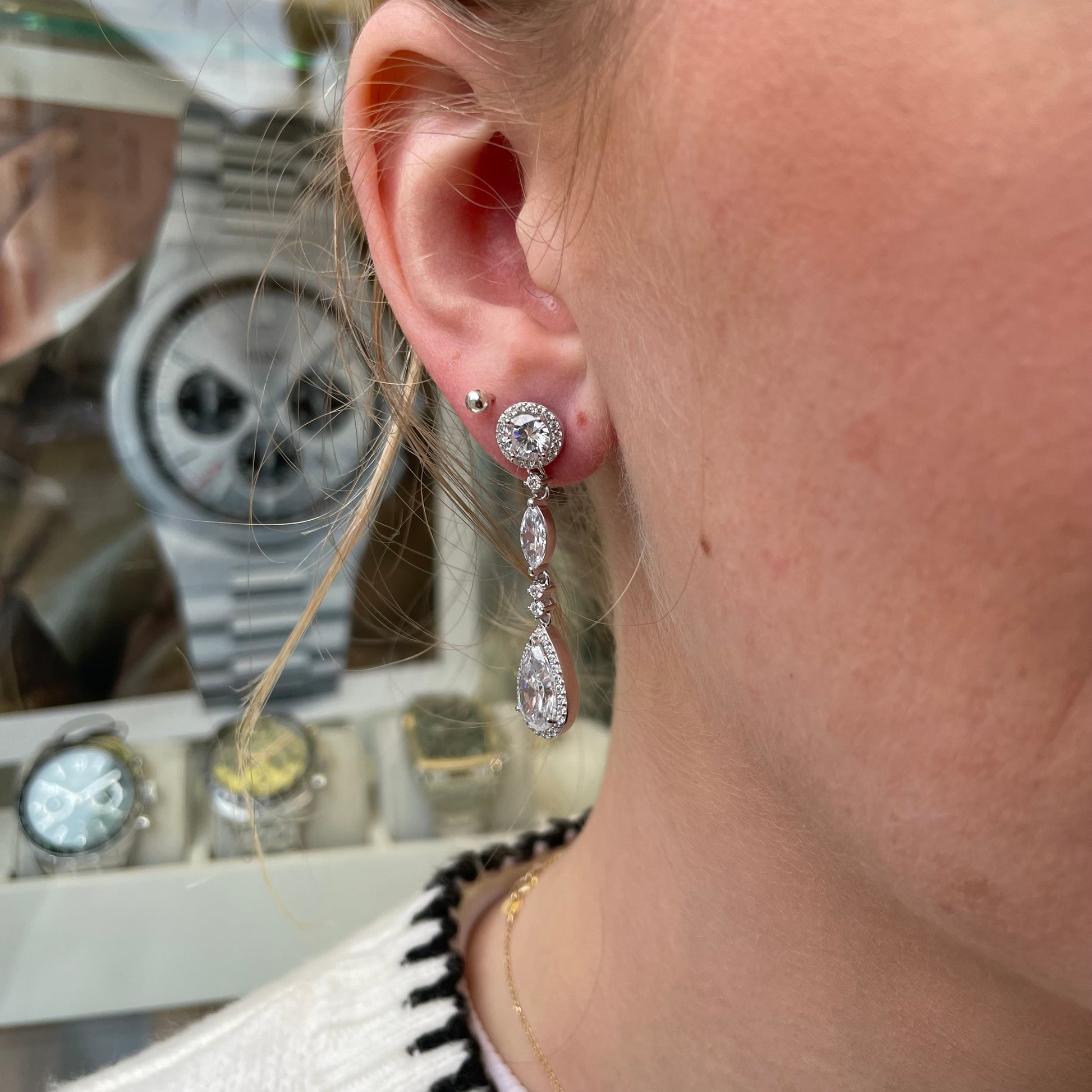 Silver CZ Vintage Style Drop Earrings - John Ross Jewellers