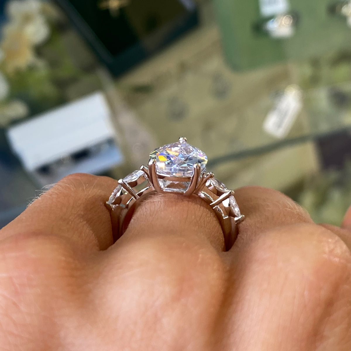 Silver Pear CZ Solitaire Ring