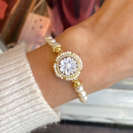 Flower Cameo, Pearl & CZ Bracelet - John Ross Jewellers