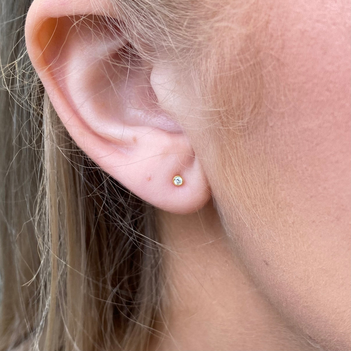 Sunshine CZ Bezel Stud Earrings | 2mm