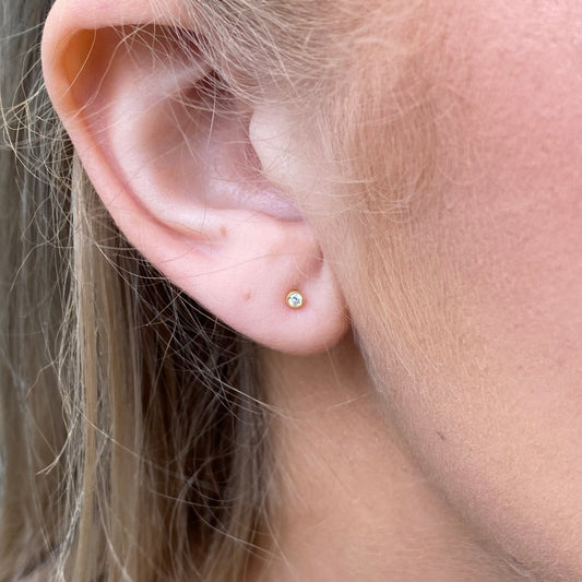 CME Sunshine CZ Bezel Stud Earrings with 2mm sparkling cubic zirconia, silver-tone jewelry for everyday wear.