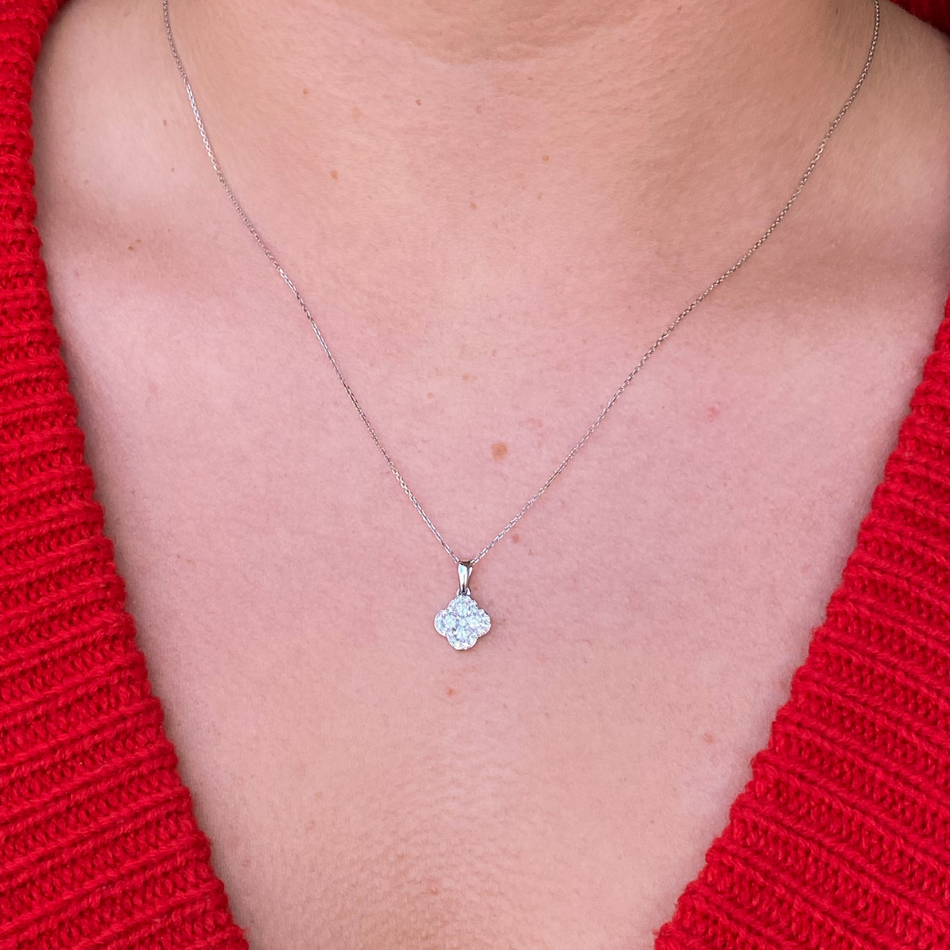 9ct White Gold Diamond Quatrefoil Necklace | 0.33ct - John Ross Jewellers