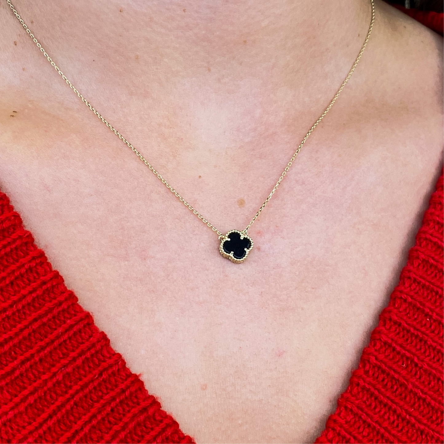 9ct Gold Alhambra Onyx Quatrefoil Necklace | 10mm - John Ross Jewellers