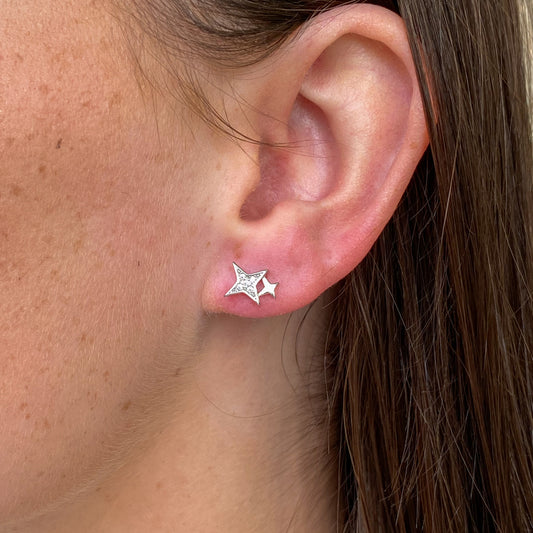 Silver CZ Star Stud Earrings