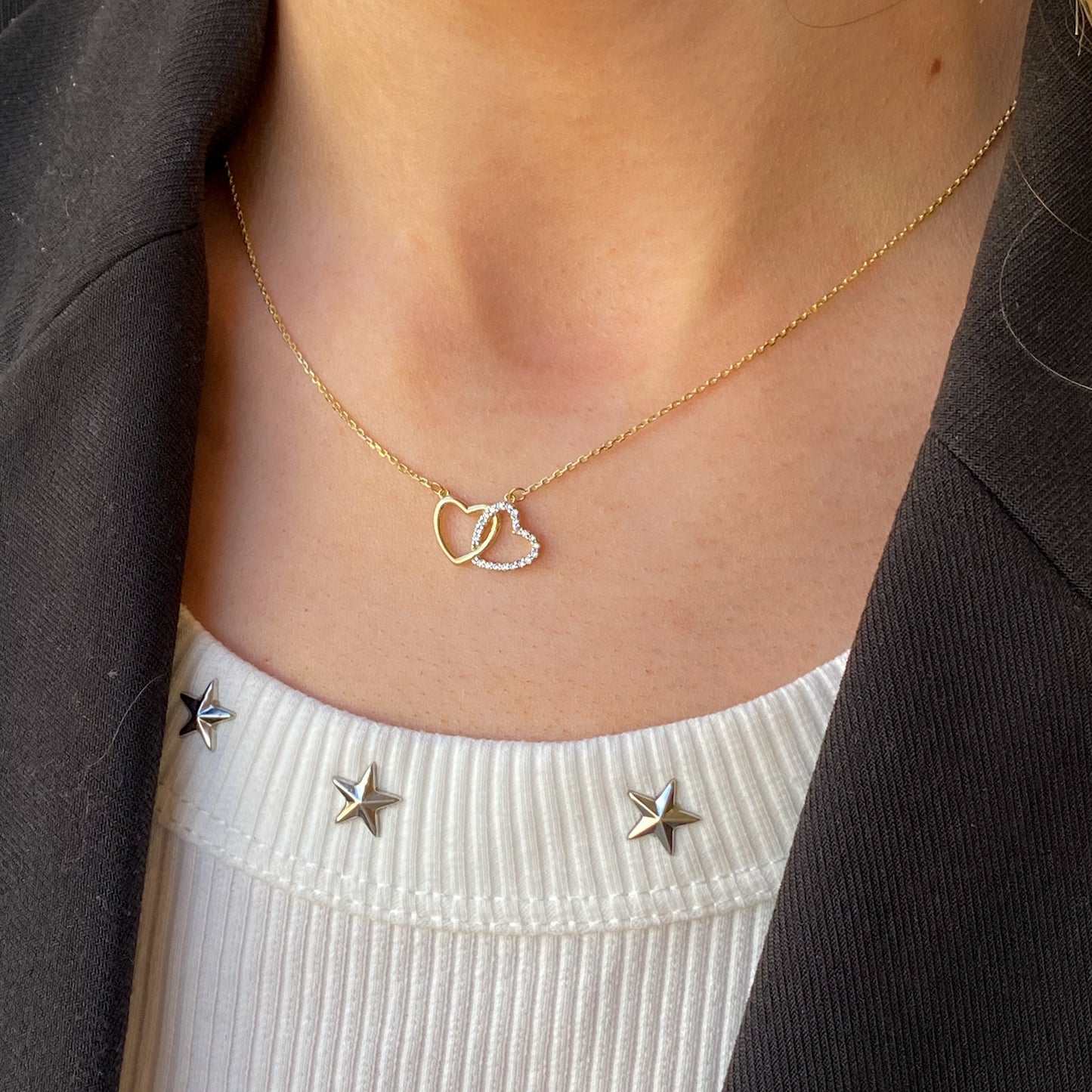 9ct Gold CZ Heart Unity Necklace - John Ross Jewellers