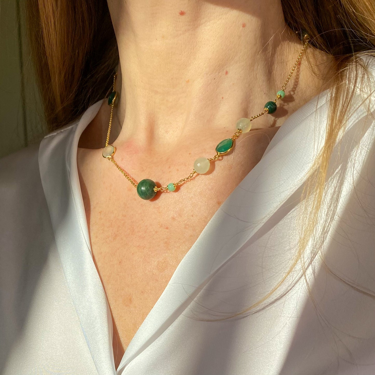 Green Goddess - Jade, Quartz & Malachite Necklace | 46cm - John Ross Jewellers