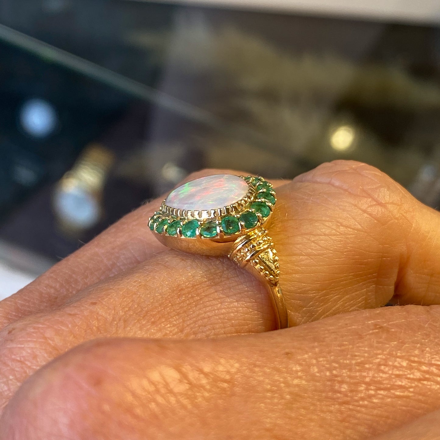 9ct Gold Gem Opal & Emerald Ring - John Ross Jewellers