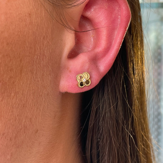 9ct Gold CZ Quatrefoil Stud Earrings | Millgrain Detail - John Ross Jewellers