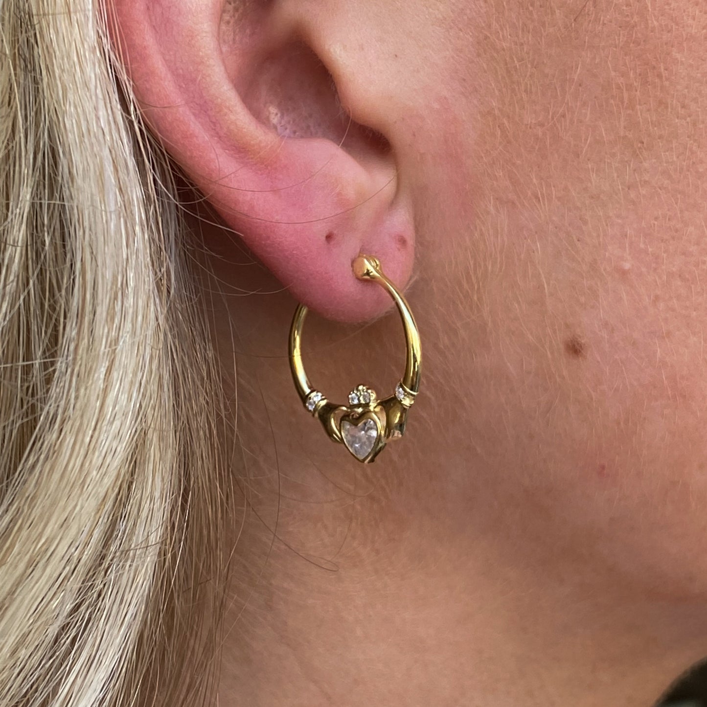 Sunshine CZ Claddagh Hoop Earrings - John Ross Jewellers