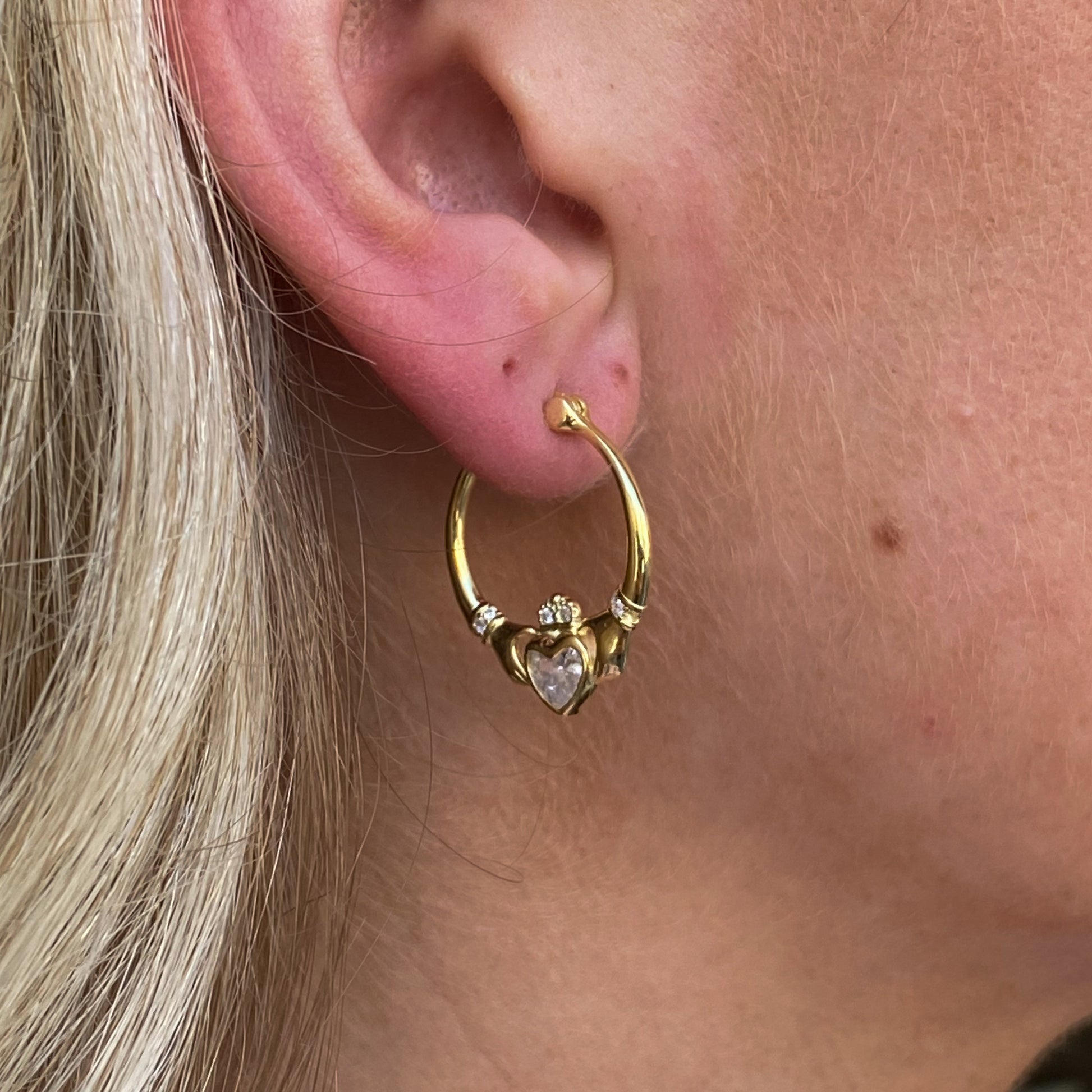 Sunshine CZ Claddagh Hoop Earrings - John Ross Jewellers