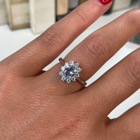 Silver Aqua CZ Diana Ring - John Ross Jewellers